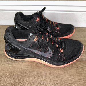 NIKE Lunarglide 5 Running Shoes  {635917-005} Women's Size 9 Black & Coral
